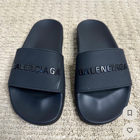 Balenciaga Black Logo Pool Slides - Women’s US 6 - Picture 2 of 5